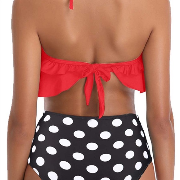 Pin Up Girl • Polka-Dot Red/Black• High Waisted Bikini 👙 - Picture 2 of 5